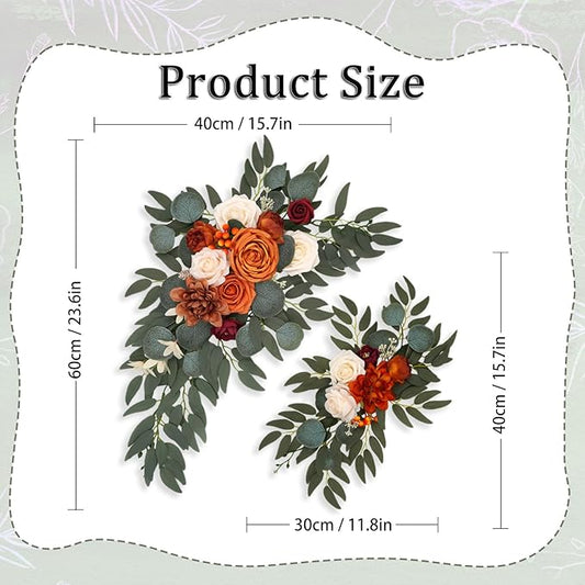 Orange Faux Flower Swag Set of 2, Artificial Flowers Swags for Wedding Arch, Wedding Welcome Signs, Welcome Reception Ceremony Signs Decorations