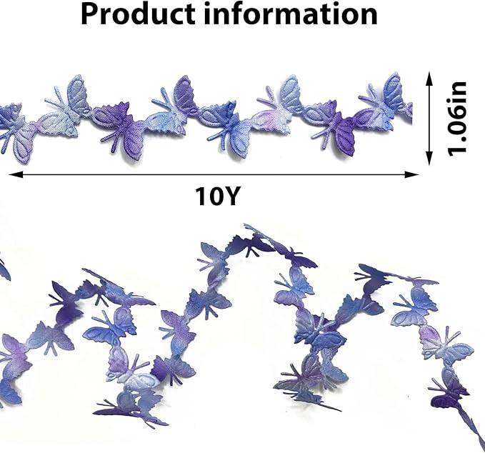 10 Yards Purple Gradient Butterfly Ribbons, Butterfly Shape Lace Ribbons Butterfly Shape Trim Garland Rope Gift Wrapping Ribbon for Gift Wrapping Wedding Birthday Party Decoration