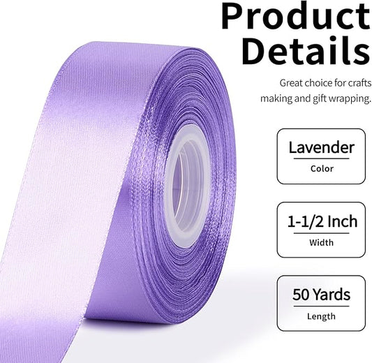 1-1/2 Inch Wide Lavender Purple Satin Ribbon, 50 Yards Solid Polyester Fabric Ribbon for Roses Making, Gift Wrapping, Christmas, Wedding Decorations, Crafts, Bows