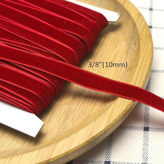 Chenkou Craft 25 Yards 3/8" Christmas Red Velvet Ribbon Total 30 Colors Assorted Lots Bulk (Red, 3/8"(10mm))