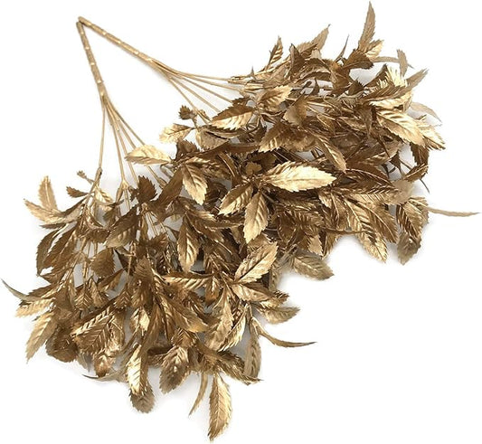 PASYOU Christmas Artificial Plants Decoration, Plastic Grass Fake Shrubs Simulation Leaves Indoor Outdoor Home Garden Planter Filler Party Hotel Verandah Wedding UV Resistant DIY Decor - Gold 2 Pack