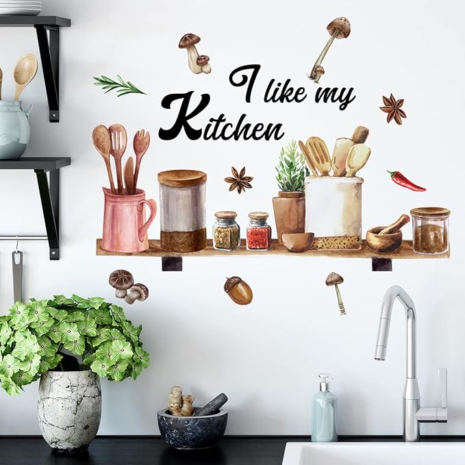 Kitchenware Utensil Shelf Wall Decals I Like My Kitchen Wall Stickers for Kitchen Wall Decor