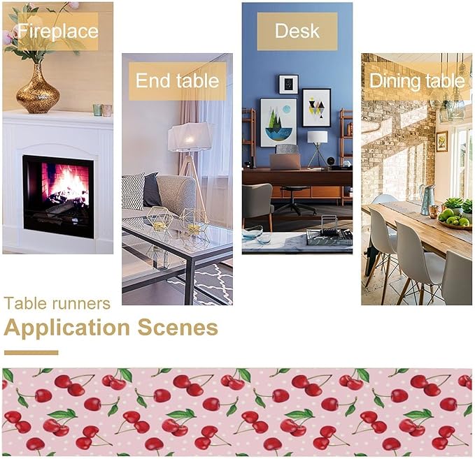 Red Cherry Table Runner,Spring Summer Fruit Tropical Birthday Party Decorations Dining Room Home Kitchen Table Decor 13 x 60Inch