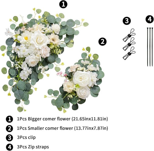 2pcs Wedding Arch Flowers,Wedding Artificial Sign Flower,Welcome Easel Door Decor Wall swags for Reception Backdrop Table Decorations Welcome Sign (Champagne White)