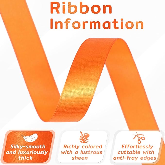 60 Yards Orange Satin Ribbon 3/4 Inch, Solid Polyester Fabric Ribbon for Gift Wrapping, Crafts, Flower Bouquet, Wedding, Baby Shower, Festival, Christmas, Halloween