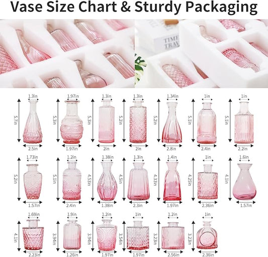 Pink Glass Bud Vases Set of 20, Small Flower Vases for Wedding Centerpieces,Pink Bud Vases in Bulk Glass Vase for Table Decoration,Home Decor (Pink-20pcs)