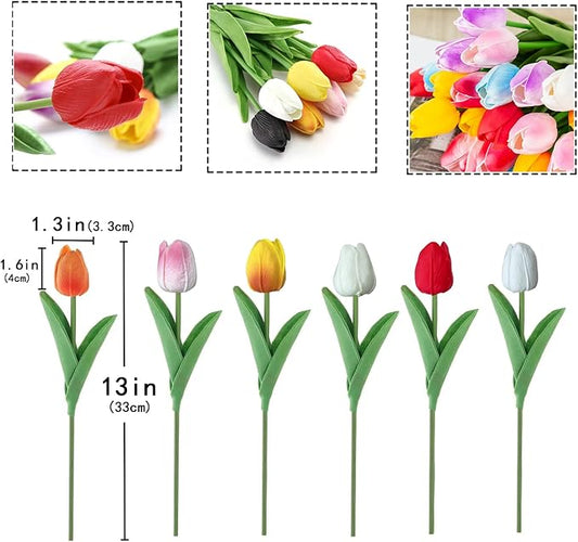15PCS Artificial Tulips Flowers,Real Touch 14" Silk Fake Tulips,Bulk Fake Flowers,Faux Flowers,Artificial Flowers for Home Kitchen Office Dining Room Wedding Decorations (Colorful)