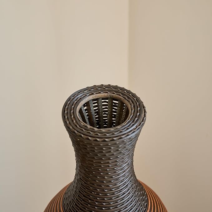 Large Hand-Woven Bamboo Floor Vase, Tall Home Decor Floor Vase for Fake Flower Dried, PVC Decorative Flower Holder for Living Room, Bedroom, Dining Room, Entryway, Hallway