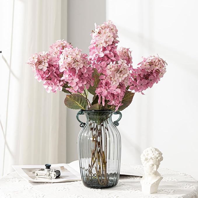 Fake Flowers Hydrangea Silk Flowers With Stems White Flowers Fake Flowers In Vase Hydrangea Artificial Flowers Winter Flowers Artificial For Decoration Vase Decor ( Pink )24"8PCS Wthout Vase