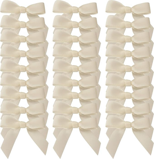 50pcs 1-1/2" Mini Satin Ribbon Bows Without Twist Ties for Crafts Gift Wrapping Packing Christmas Decoration (1.5"-Ivory)