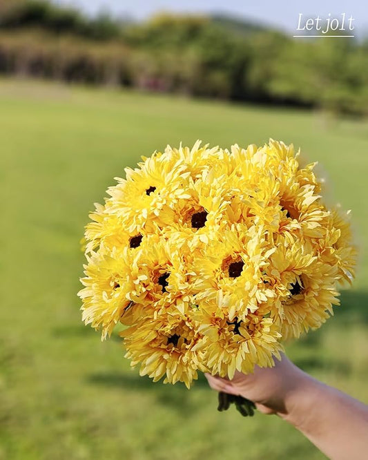 Letjolt Artificial Gerbera Daisy Flowers African Daisy Yellow Silk Flowers Home Decorations Faux DIY Bouquet for Wedding Engagement Centerpieces Arrangements
