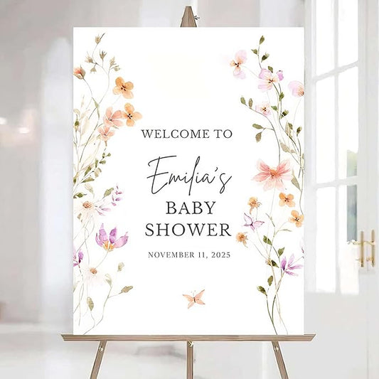 Editable Wildflower Baby Shower Welcome Sign, Personalized Boho Floral Baby Shower Sign, Spring Flowers Theme, Elegant Flower Decorations, Custom Name Signage for Boy or Girl #14