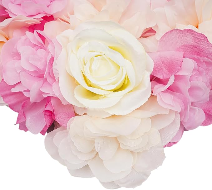 Artificial Flower Wall Panels, Silk Wedding Flower Wall Backdrop Panel, 3D Floral Panel Artificial Floral Wall Mat Flower Screen for Photo Party Wedding Wall Background Decor (12PCS Pink+White)