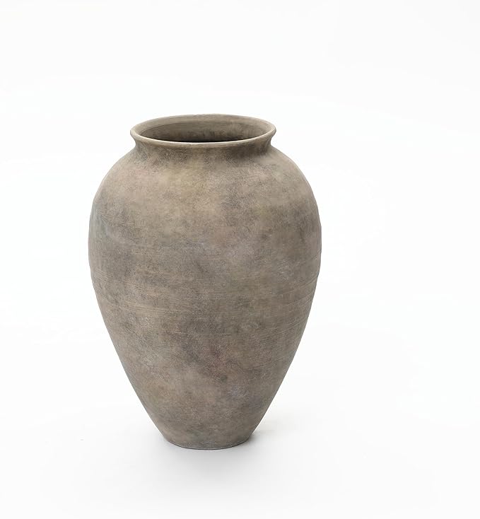 LuxenHome Rustic Ceramic Floor Vase, 17.7" Tall Terracotta Pot with Earthy Gray-Brown Finish, Vintage Pottery Large Vases for Decor Living Room, Farmhouse Flower Vase for Entry Way Table Home Decor