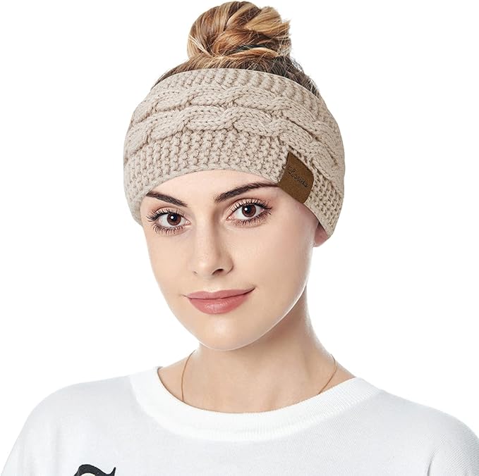 Loritta Womens Ear Warmers Headbands Winter Warm Fuzzy Cable Knit Head Wrap Fleece Lined Gifts