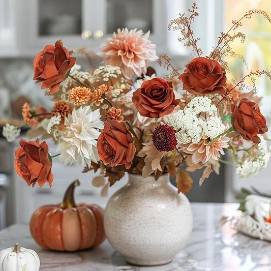 50pcs Artificial Roses Flowers in Bulk,Realistic Silk Fake Rose with Long Stem for Wedding Centerpieces Bouquet Party Floral Arrangement Home Decoration (Burnt Orange)