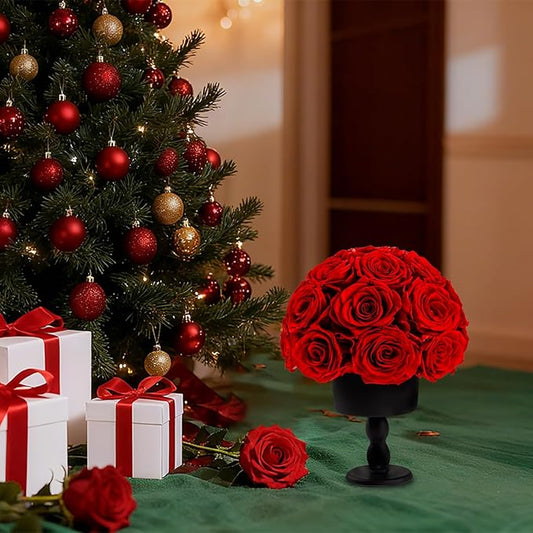 Eternal Rose Dome with Vintage Pedestal, 23 Forever Preserved Roses Arrangement for Home Decoration, Ideal Gift for Christmas,Valentine's Day, Mother's Day, Birthdays-Red