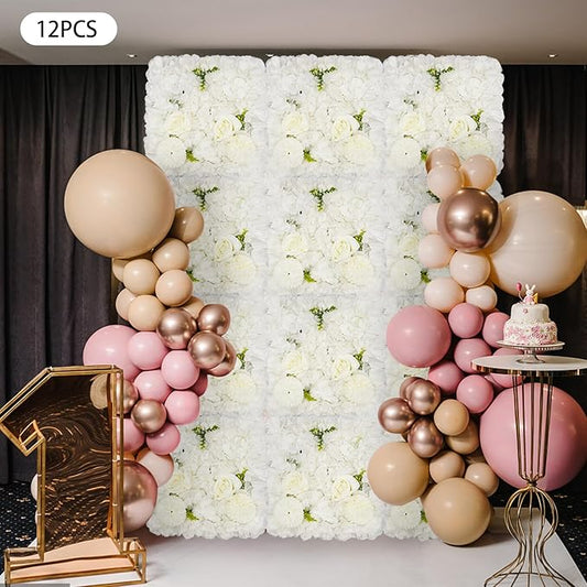 Gdrasuya10 12PCS Artificial Flower Wall Panel Wedding Backdrop Event Party Photography Flower Wall Background White Realistic Flower Wall Backdrop Faux Floral Wall Decor