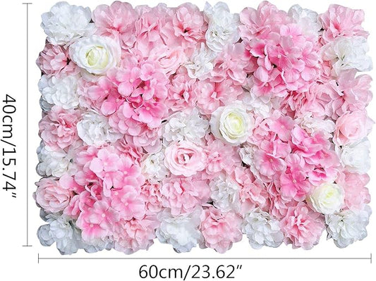 16"x 24" Artificial Flower Wall Panels,Flower Wall Mat Silk Flower Panels for Outdoor Garden Backyard Fence Fence Privacy Screen and Indoor Wall Decor (6Pcs Pink+White,Style 2)