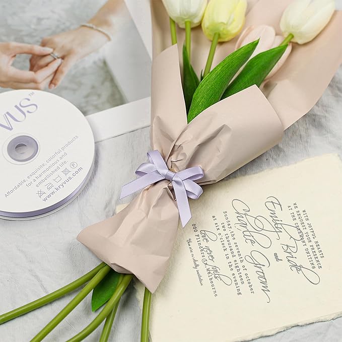 Lilac Mist Satin Ribbon, Double Faced 3/8 Inch X 50 Yards Lilac Mist Ribbon, Premium Satin Ribbon for Gift Wrapping, Crafts, Hair Bow Making, Sewing, Flower Bouquet, Wedding Party Decor