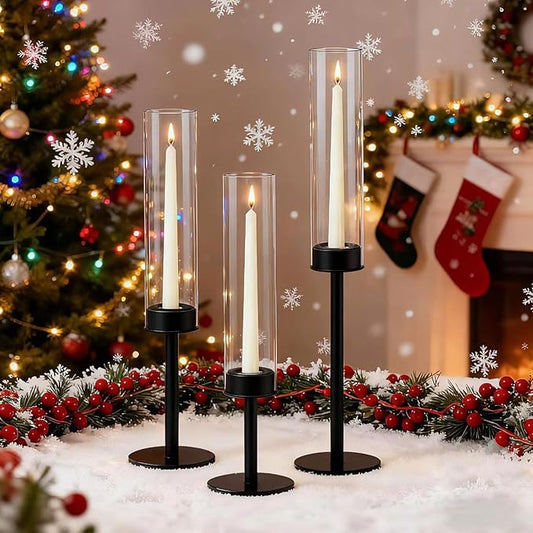 6 Black Candle Holders Set – Modern Candlestick Holders for Dining Room Decor, Candle Stick Holder Set for Weddings, Centerpieces for Tables, Gift for Home Decor, Coffee Table Candle Holder Decor