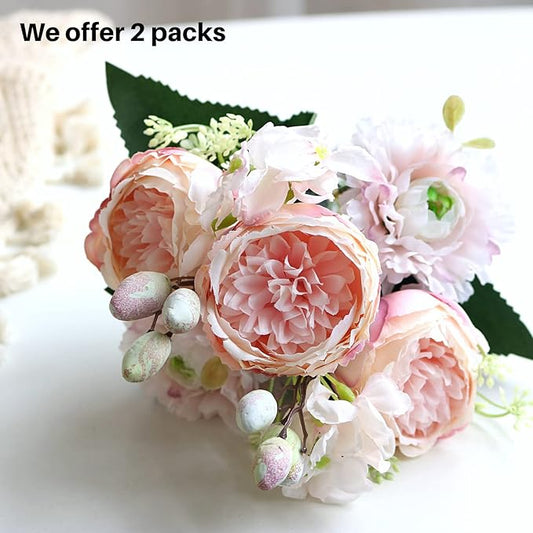 ASTRYAS Artificial Peony Flower 2Pcs Silk Peonies Fake Peony Flowers Floral Arrangements Dining Table Centerpieces for Kitchen Bridal Wedding Party Decor(Light Pink)