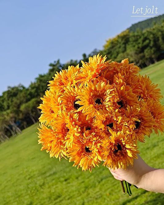 Letjolt Artificial Gerbera Daisy Flowers African Daisy Orange Silk Flowers Home Decorations Faux DIY Bouquet for Wedding Engagement Centerpieces Arrangements