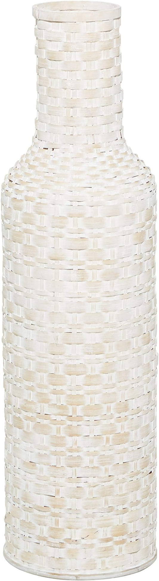 Deco 79 Bamboo Wood Decorative Vase Tall Woven Floor Centerpiece Vase, Vase for Home Decoration 9" x 9" x 30", White