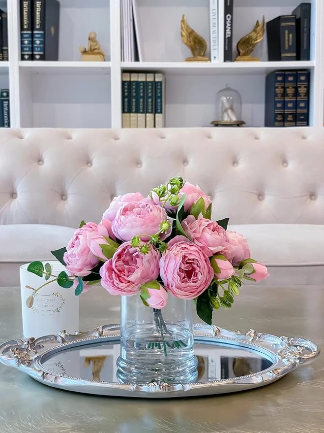 DEEMEI Artificial Peony Flower Silk Peonies Bouquet 4 Bundles Fake Flowers Bulk for Home Wedding Party Decor (Pink)
