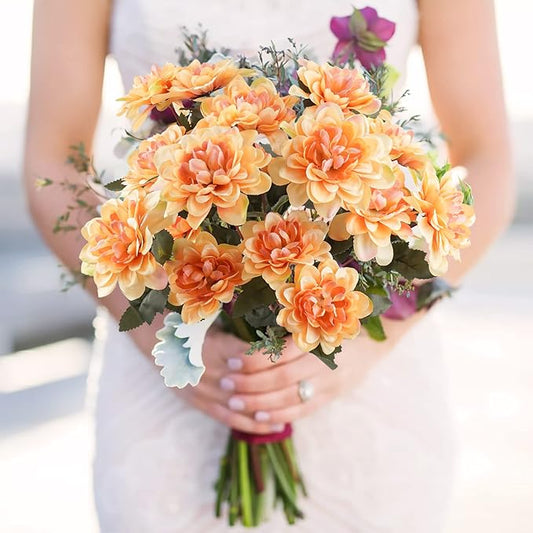 Uieke 6PCS Artificial Fall Daisy Mums Flowers with Stem, Silk Chrysanthemums Flowers Arrangement for Home Party Wedding Bouquet Thanksgiving Table Centerpieces Decor (Champagne)