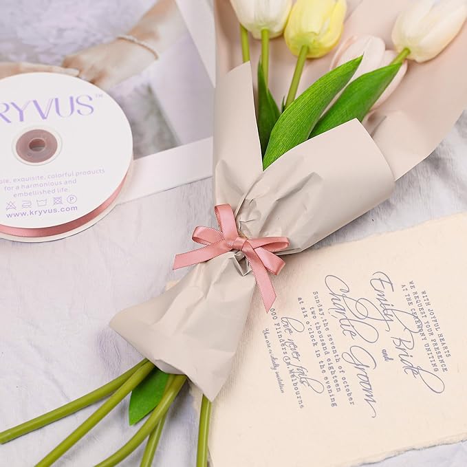 Rose Gold Satin Ribbon, Double Faced 3/8 Inch X 25 Yards Rose Gold Ribbon, Premium Satin Ribbon for Gift Wrapping, Crafts, Hair Bow Making, Sewing, Flower Bouquet, Wedding Party Decor