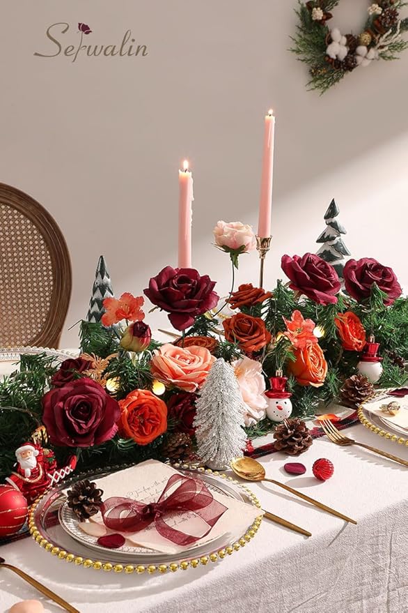 Serwalin Artificial Fall Flowers, Fake Silk Flowers Cake Flowers Roses Orange Flowers for DIY Wedding Decoration Arrangements Party Decorations Baby Shower Fall Home Decor