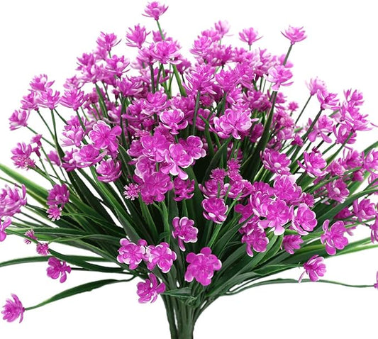 8 Bundles Artificial Flowers, Fake Artificial Greenery UV Resistant No Fade Faux Plastic Plants for Wedding Bridle Bouquet Indoor Outdoor Home Garden Kitchen Office Table Vase (Fuchsia)