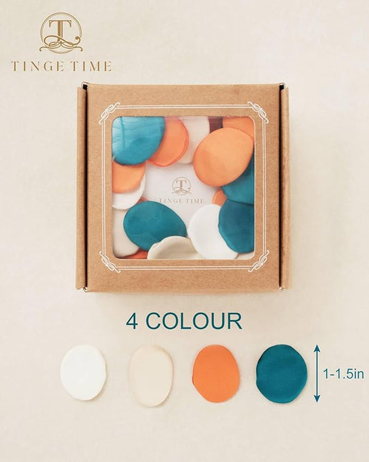 TINGE TIME 400pcs Silk Flower Petals for Wedding, Rose Petals for Decoration, Fake Flower Petals for Bridal Showers, Flower Girl Petals for Anniversaries and Parties (Burnt Orange & Peacock Green)