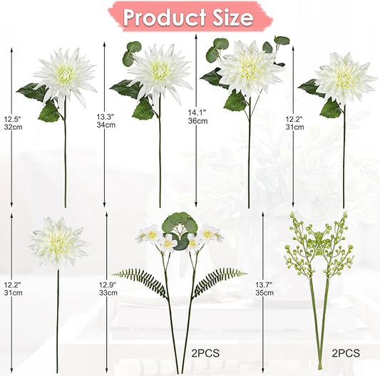 Dahlia Artificial Flowers 9PCS Fake White Flowers Realistic Dahlia Daisies Silk Flower Arrangements Faux Flowers for Vase Floral Centerpiece Arrangements Wedding DIY Bridal Bouquet Party Home Decor