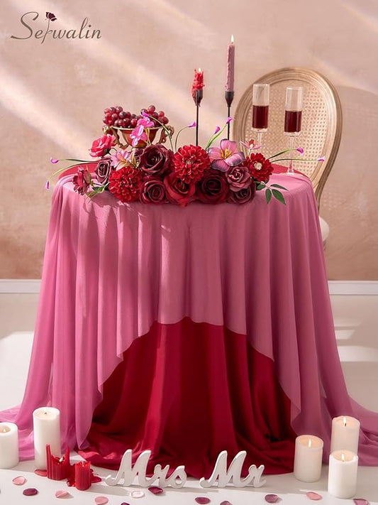 Serwalin Artificial Burgundy & Fuchsia Flowers, Silk Fake Flowers Stems for Wedding Bouquets DIY, Baby Shower Centerpieces, Cake Decor, Birthday Party & Home Decor