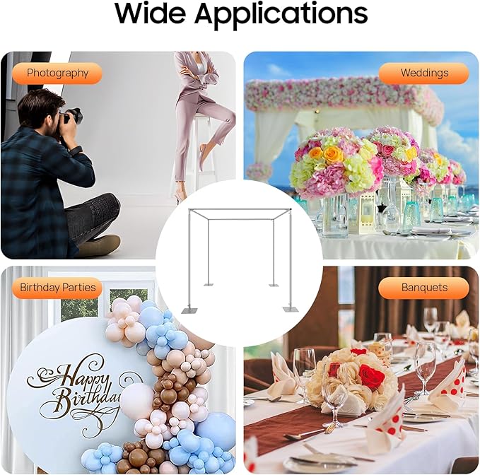 9.84ft Square Backdrop Stand Heavy Duty 4 Post Backdrop Stand Kit Pipe and Drape Photo Background Support Kit Party Back Drop Adjustable Stand Adjustable Metal Frame with Flat Base