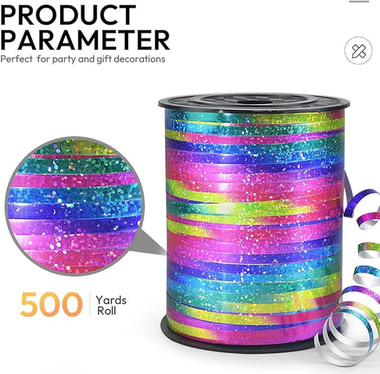 500 Yards Shiny Metallic Curling Ribbon with Spool, 1/5" Holographic Curly Ribbons - Perfect for Gift Wrapping, Florist Flowers, Birthday Party Decorations, Balloon String Ribbon in Rainbow