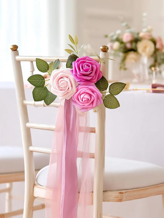 InnoGear Artificial Flowers, 100 Pcs Shades of Pink Foam Fake Roses Bulk with Stems for Decoration Celebration DIY Wedding Bouquets Centerpieces Bridal Shower Party Christmas Tree