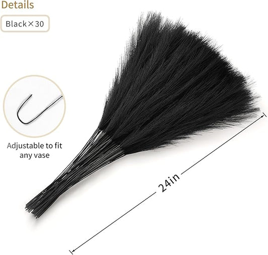 30pcs Black Pampas Grass - 24 Inch Faux Pampas Grass Decor, Short Artificial Pampas Grass for Gothic Room Decoration, Wedding, Party, Halloween and Home Decor(Black)