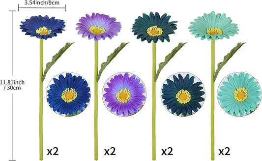 8 Pcs Multi Blue Flowers Small Artificial Gerbera Daisies 11.8” PU Faux Daisies for Table Centerpiece Arrangement Bathroom Kitchen Home Decor