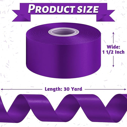 Fullive 1 1/2 Inch Ribbon for Gift Wrapping, 30 Yards Dark Purple Halloween Ribbon, Polyester Satin Ribbons for Birthday Halloween Mardi Gras Decorations DIY Bows Wrapping Bouquet Floral Arrangements