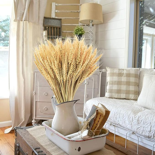 Uieke 17.7 Inches Dried Wheat Stalks, 300 Stems Dried Flowers 100% Natural Wheat for Home Kitchen Wedding Party Table Centerpiece Harvest Wreath Boho Farmhouse DIY Fall Decor