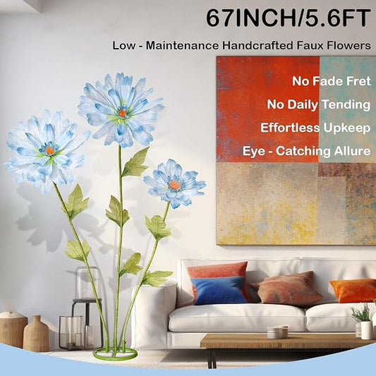 5.6 Ft Large Daisy Flowers for Decorations,Big Fake Daisy,Giant Artificial Flower with Stand,for Home Garden Hotel Office Decor,Photography Props,Wedding,Birthday,Art Gallery,Shop Window Display(Blue)