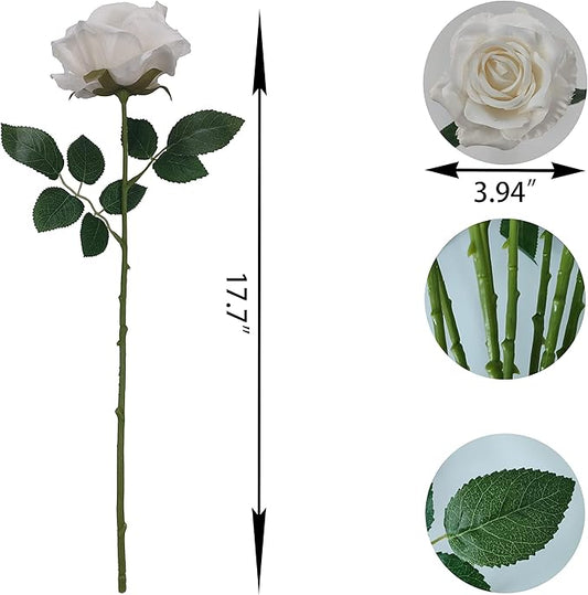 ATFL Fake White Roses Artificial Flowers Bulk,Floral Diameter 4'',20 Pcs Artificial Silk Roses Flowers with Stems for Wedding Arrangement Centerpieces Party Home Table Decorations (20, White)