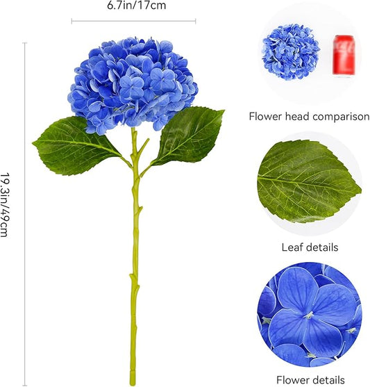 Fake Hydrangea Artificial Flowers with Stems 6 PCS 19.3" Latex Faux Hydrangea Flowers Bulk Real Touch for Vase Indoor Home Decoration Wedding Centerpieces Arrangements (Blue)