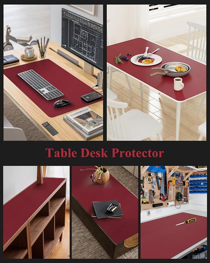 Wine Red Plastic Table Cover Protector, 36" x 54" Waterproof Easy Flat PVC Desk Pad Mat, 1.5mm Thick Rectangle Vinyl Table Top Protector for Dining Room Table, Office, Dresser