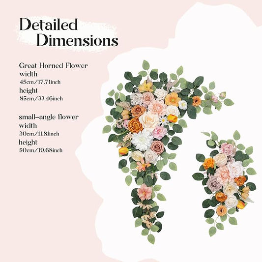 Wedding Arch Flowers Kit,Artificial Flower Arch Decor,2pcs Artificial Flower Arrangement for Wedding Decor Reception Backdrop Floral Decorations (Orange White)