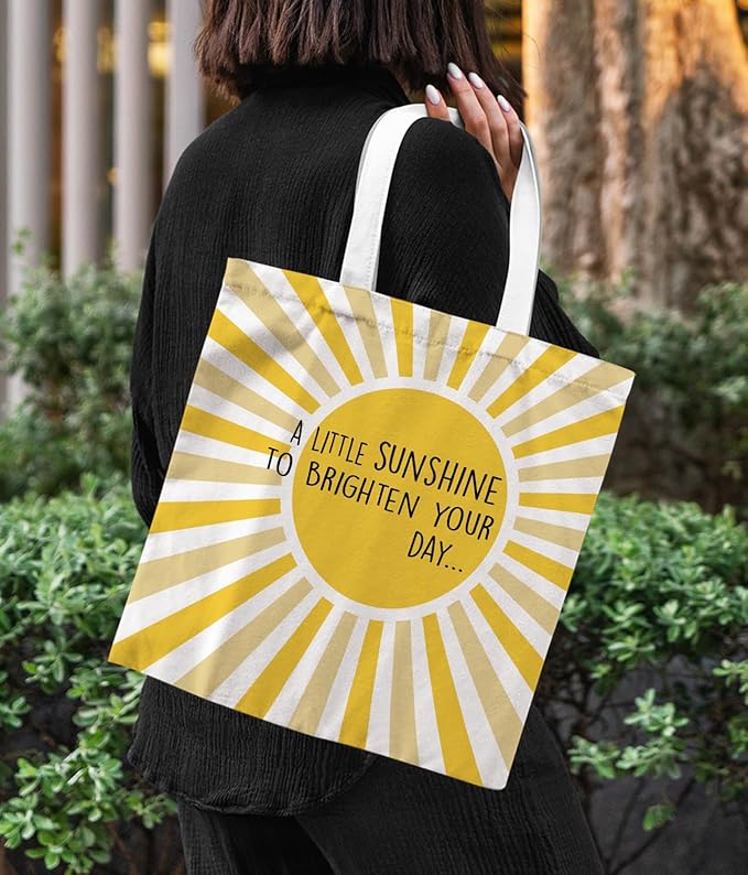 Canvas Aesthetic Tote Bag for Women, A Little Sunshine to Brighten Your Day Boho Sun Sunshine Reusable Grocery Inspirational Gifts Bag for Women