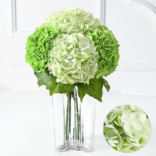 Waipfaru 4Pcs Real Touch Hydrangea Artificial Flowers, Fake Hydrangea Flowers, 21" Latex Faux Hydrangea Flowers for Wedding Bouquet Home Decor Centerpieces (2 Light Green & 2 Dark Green)